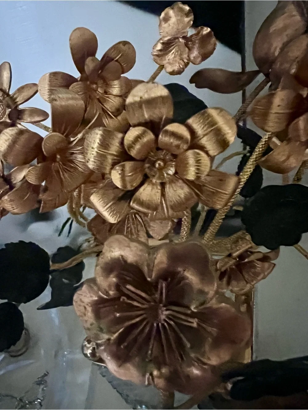 vintage Baccarat Style like French Crystal Gilt & Patinated Bronze Floral